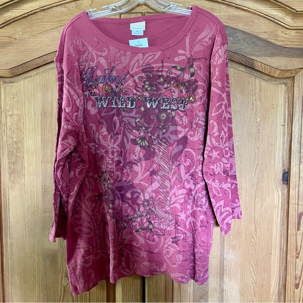Women's Western Cowgirl T-Shirt Top XL Rodeo Wild West Artisans 3/4 Sleeve NWT